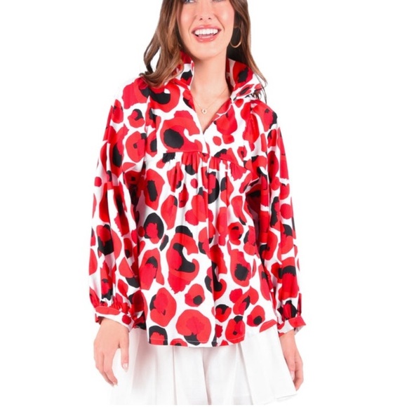 Emily Mccarthy Tops - Emily McCarthy Stella Top Red and Black Abstract Floral Print Blouse size Small